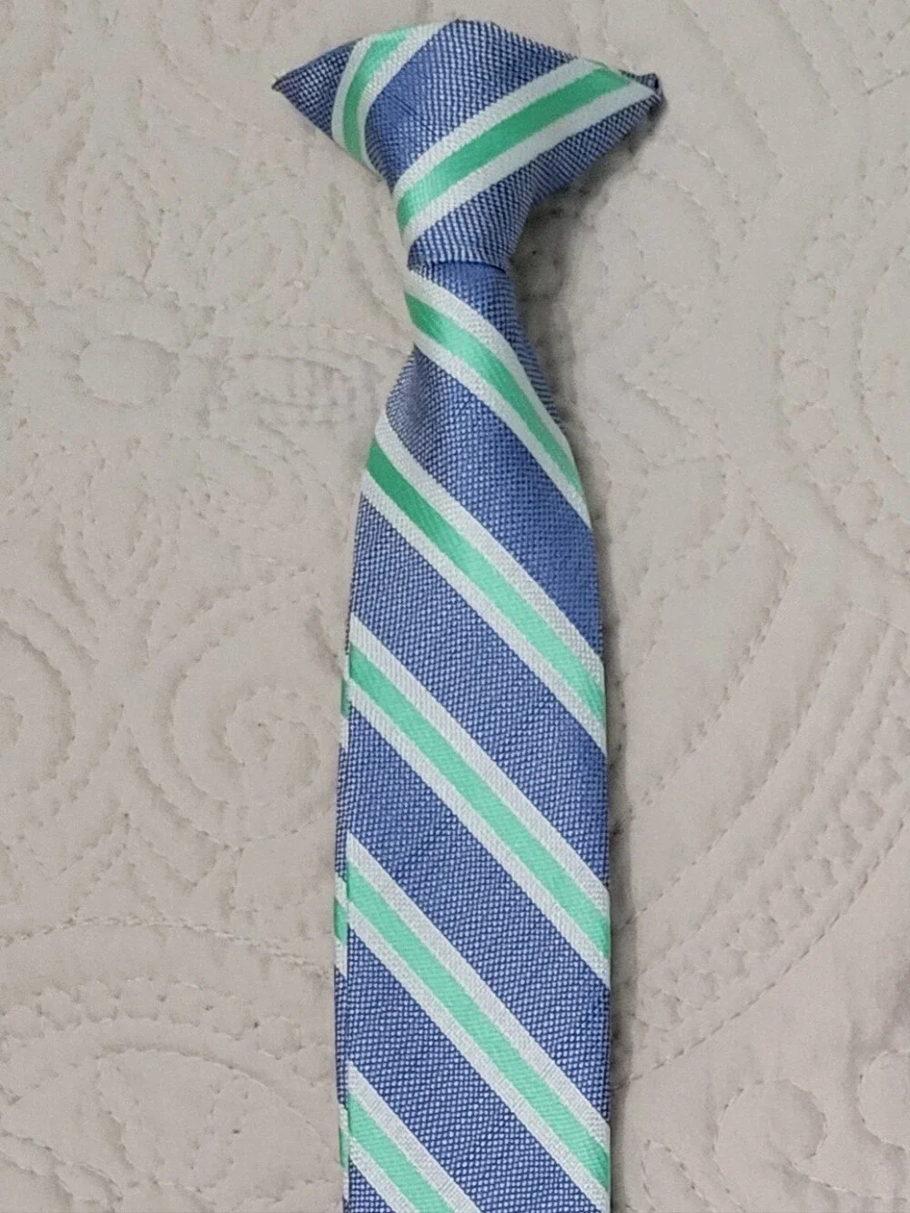Classic Blue & Mint Striped Boys Clip-on Tie